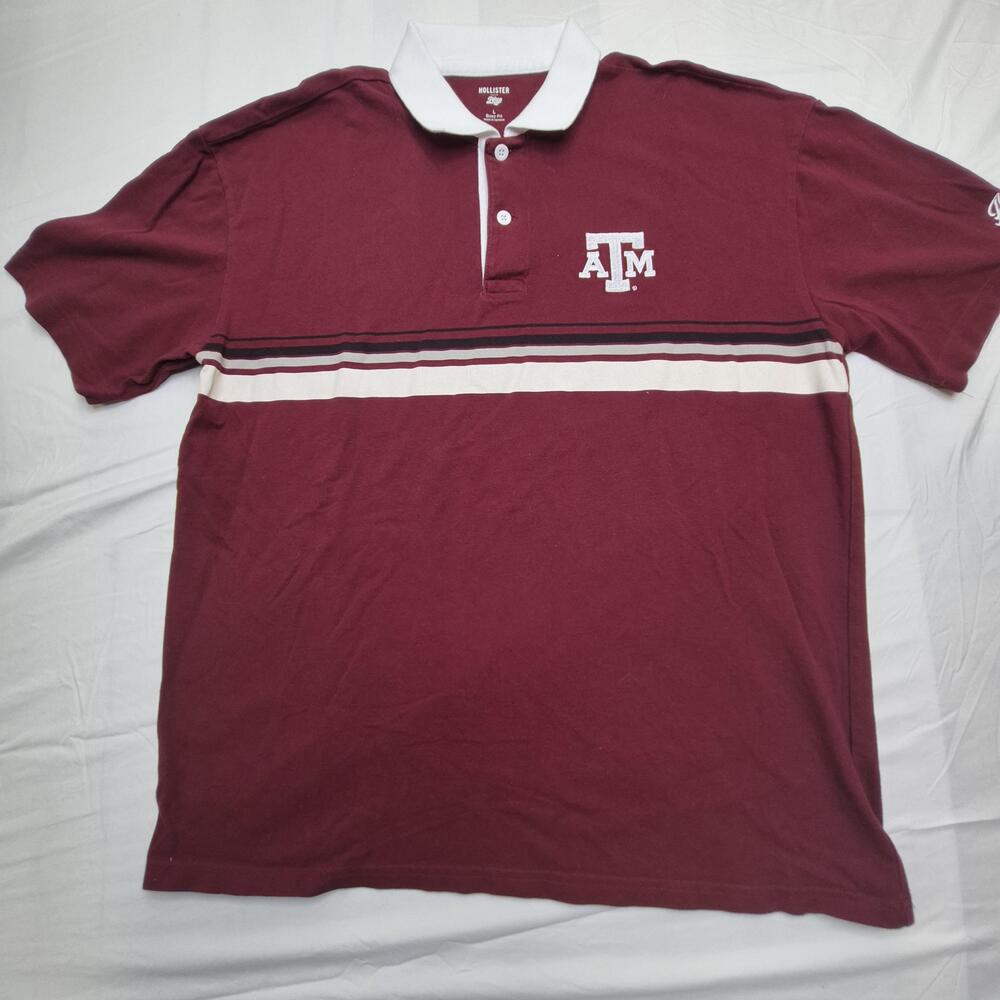 Texas A&M Aggies Polo Shirt Mens Large Red NCAA Basketball Hollister Blue 84